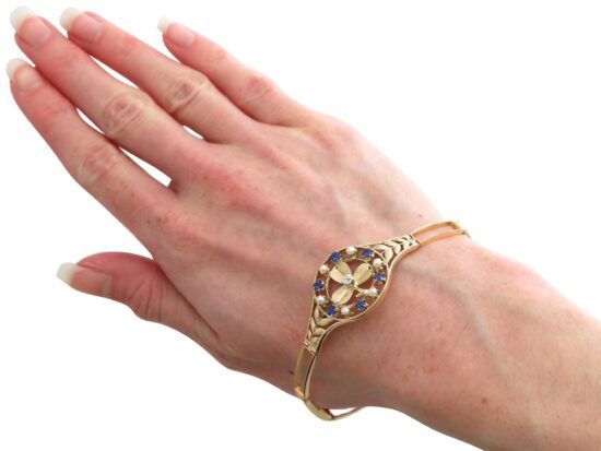 Sapphire Pearl Gold Bracelet On Wrist