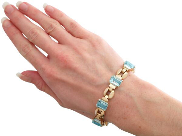 Aquamarine Rose Gold Bracelet On Wrist