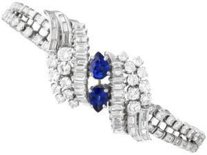 Vintage Ceylon Sapphire Diamond Platinum Bracelet