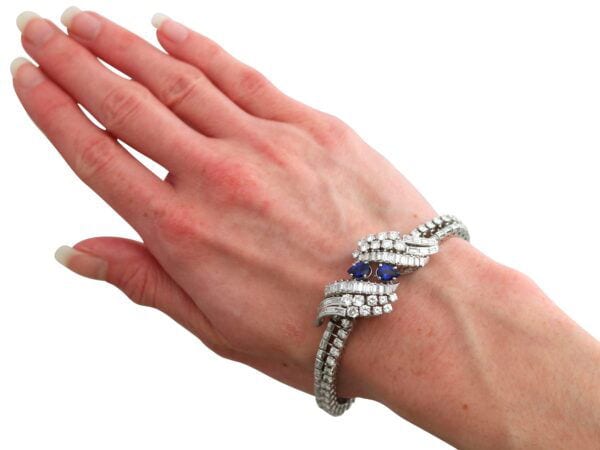 Ceylon Sapphire Diamond Platinum Bracelet On Wrist