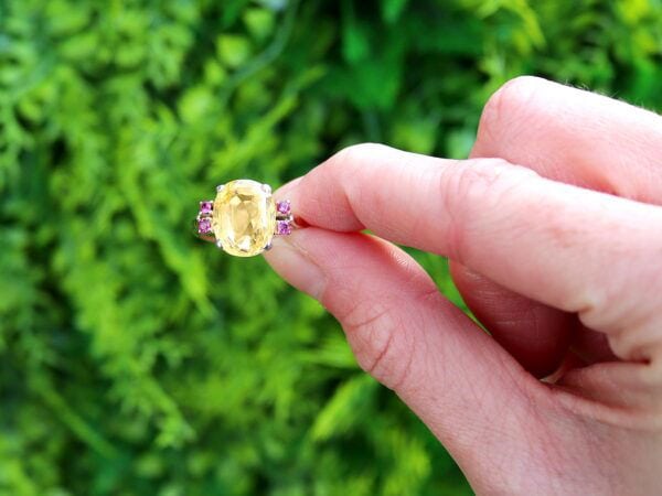 Yellow Sapphire Ring with Rubies in Gold outside