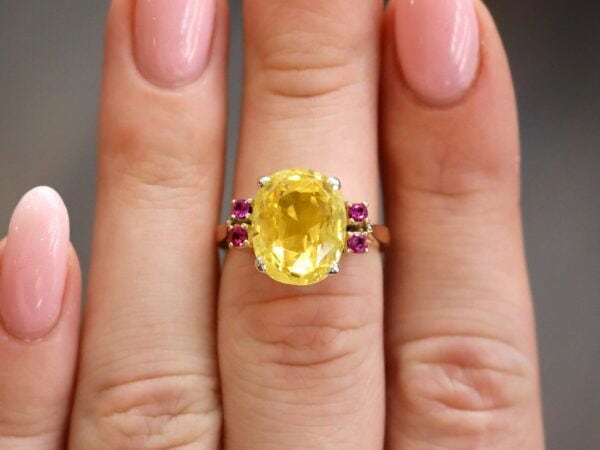 wearing Yellow Sapphire Ring with Rubies in Gold