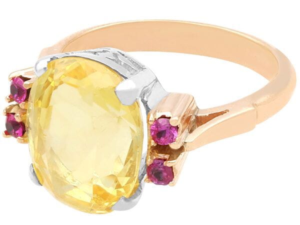 Yellow Sapphire Ring with Rubies in Gold
