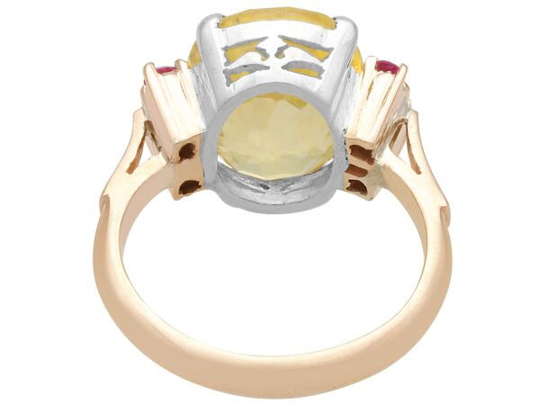 Yellow Sapphire Ring with Rubies in Gold back