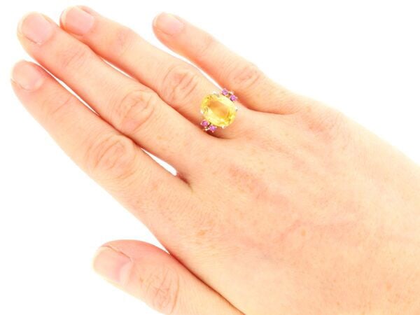 Yellow Sapphire Ring with Rubies in Gold wearing
