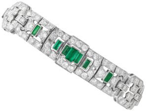 platinum Art Deco emerald and diamond bracelet
