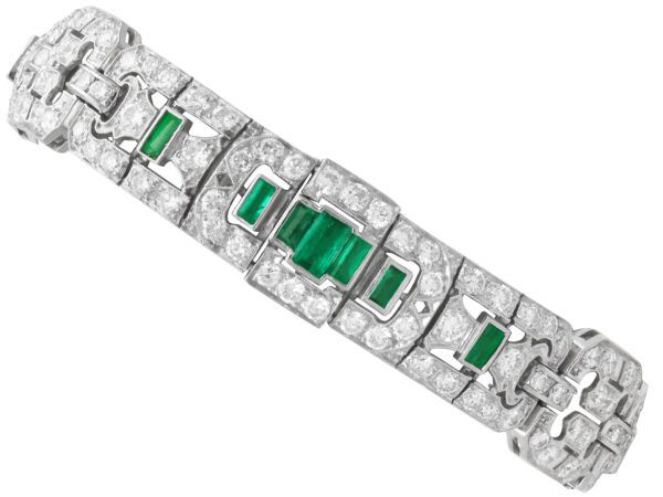 platinum Art Deco emerald and diamond bracelet