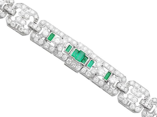 emeralds on antique platinum diamond bracelet
