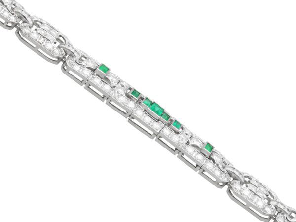 side view antique platinum emerald and diamond bracelet
