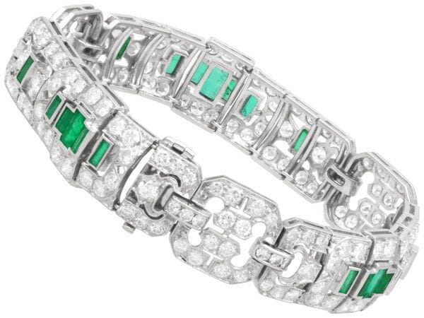 antique platinum emerald and diamond bracelet closed