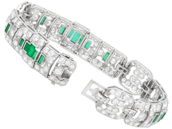 platinum Art Deco emerald bracelet clap open