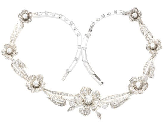 antique floral diamond necklace open