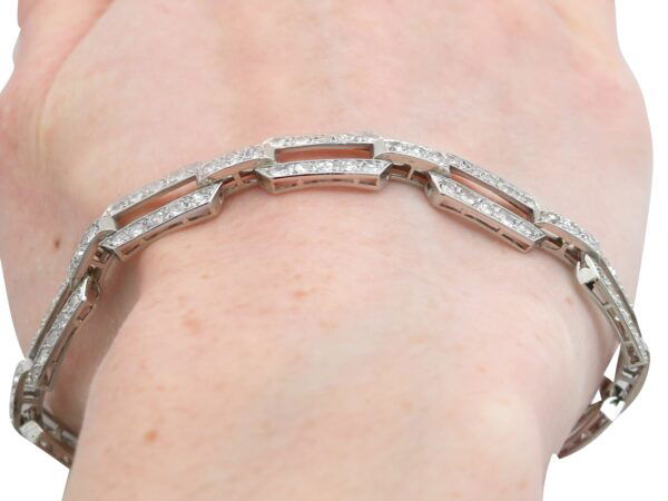 Art Deco 1920s Diamond Bracelet in Platinum On Wrist