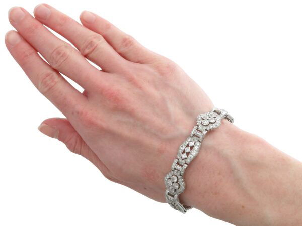 wearing a 18 Carat Diamond Bracelet in Platinum