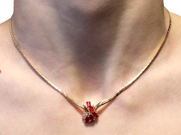 Vintage Ruby Necklace in 18k Yellow Gold wearing