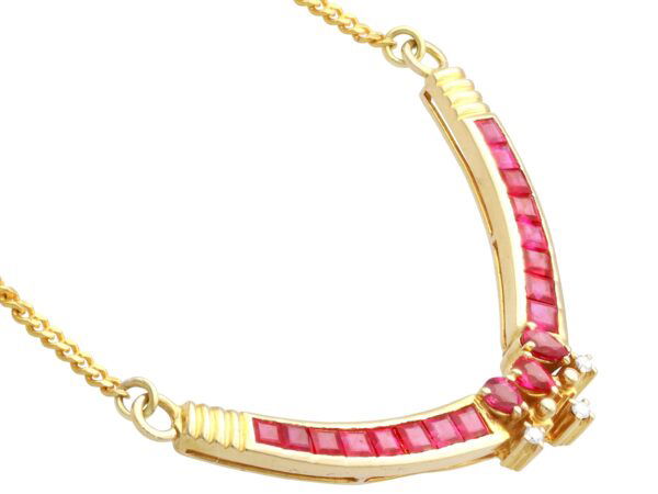 vintage yellow gold and ruby necklace with diamonds