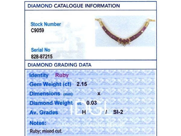 vintage yellow gold and ruby necklace grading card
