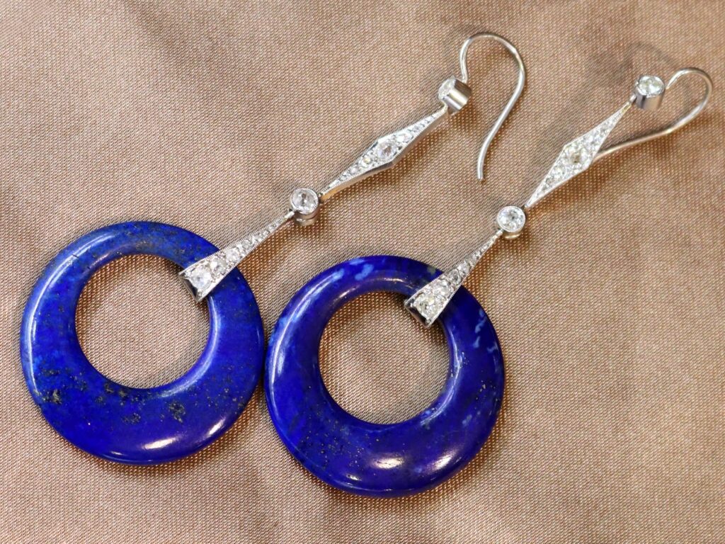 lapis lazuli earrings with diamonds
