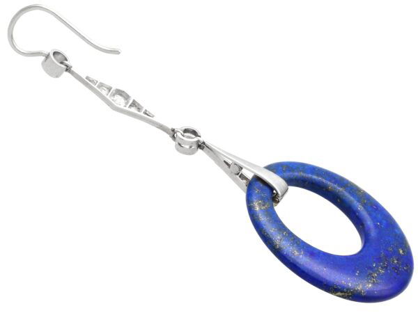 side view of art deco lapis lazuli earring