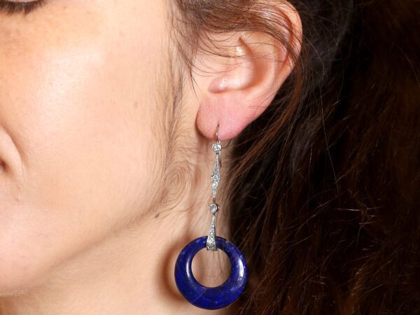 wearing 1920s lapis lazuli earrings