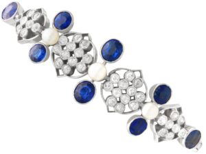 Antique Sapphire Diamond Pearl Platinum Bracelet