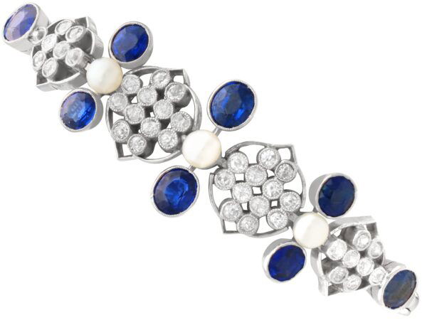 Antique Sapphire Diamond Pearl Platinum Bracelet