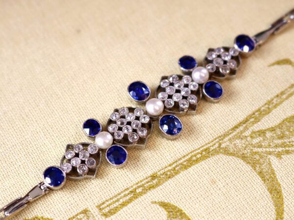 Blue Sapphire Pearl Diamond Bracelet Social Image
