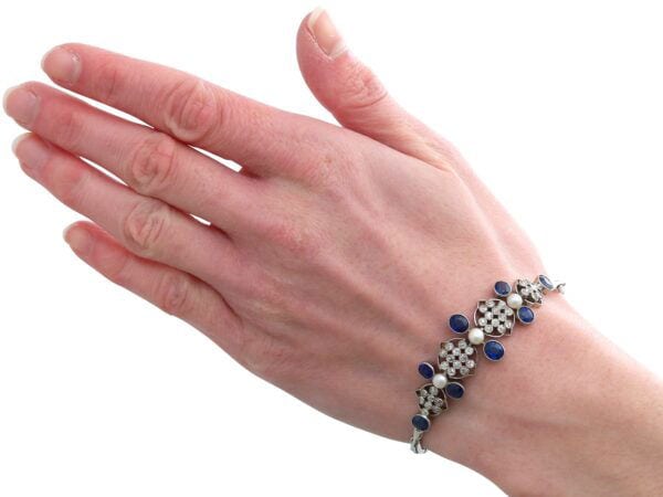 Sapphire Pearl Platinum Bracelet On Wrist