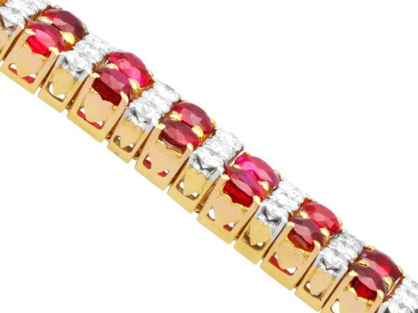 side view of rubies and diamodn on bracelet