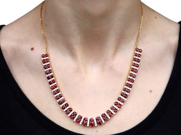 Vintage Ruby Jewellery Set Necklace wearing