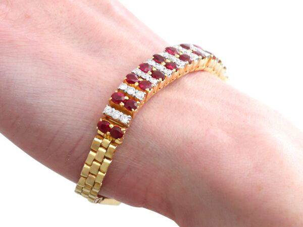 wearing ruby and diamond bracelet on wrist