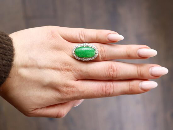 Antique Jade Ring Being Worn