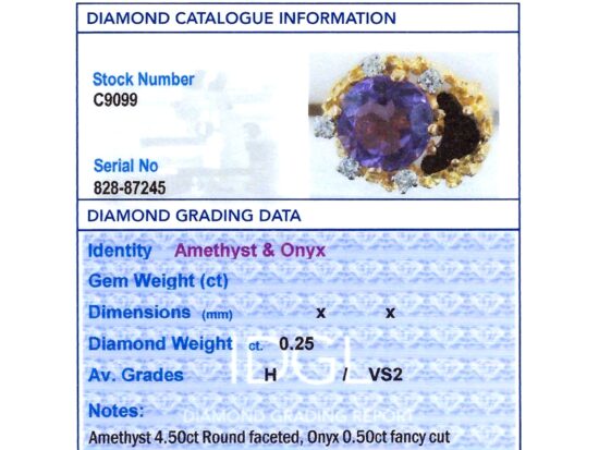 Vintage Amethyst and Onyx Ring grading card