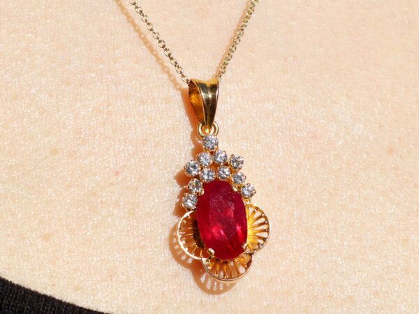 Vintage Ruby Pendant in Gold wearing