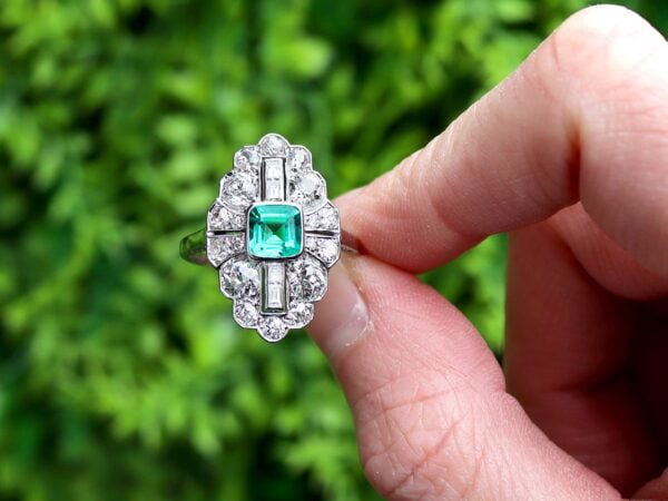 art deco emerald and diamond ring outside
