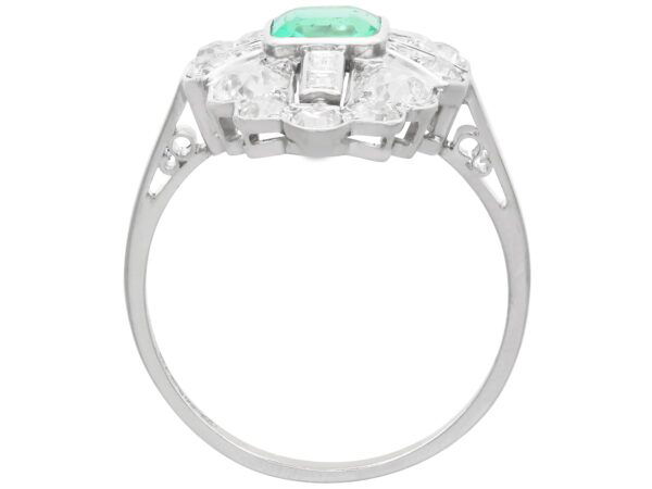 platinum art deco emerald ring with diamonds