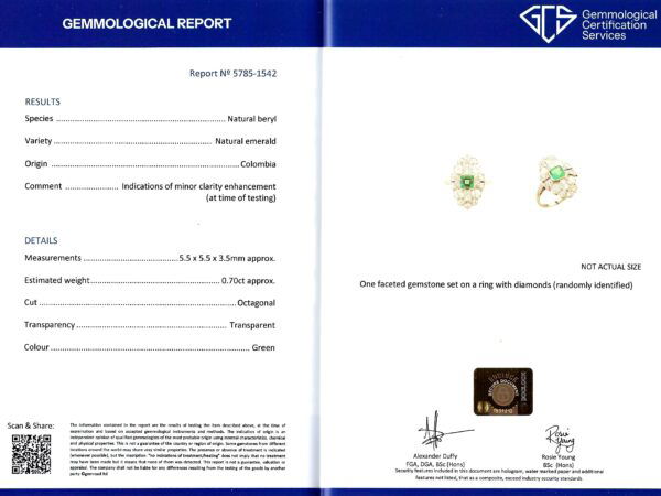art deco emerald and diamond ring grading certificate
