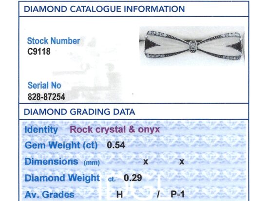 Rock Crystal and Diamond Bow Brooch grading card