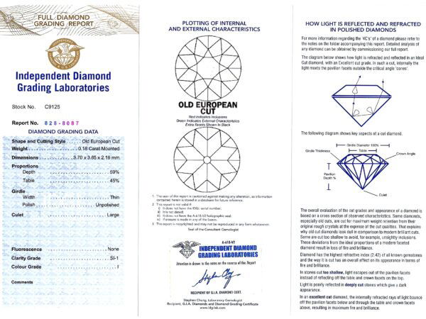 Antique 10 Carat Diamond Grading Card