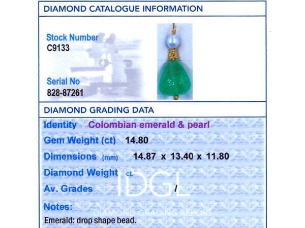 GIA certified emerald pendant grading card
