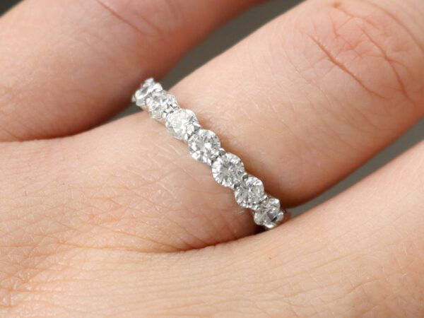 2.38 Carat Diamond Eternity Ring in 18k White Gold wearing