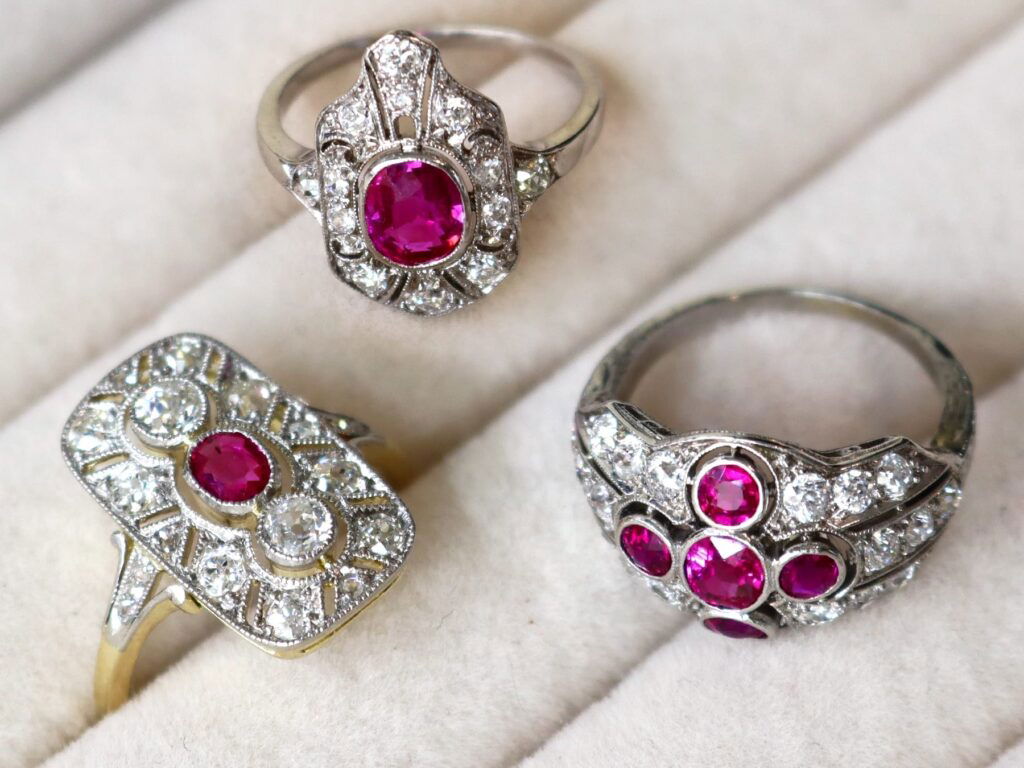 ruby and diamond cluster rings