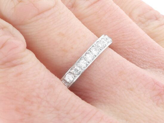 French Diamond Eternity Band on finger