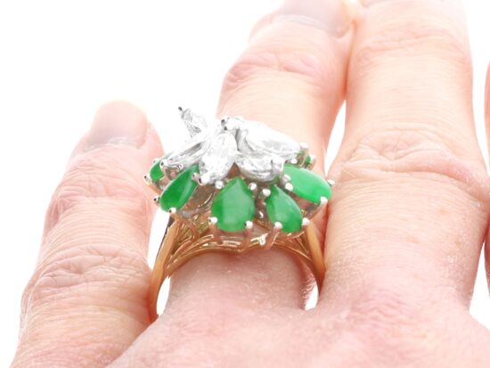 Diamond Floral Ring Worn Closeup