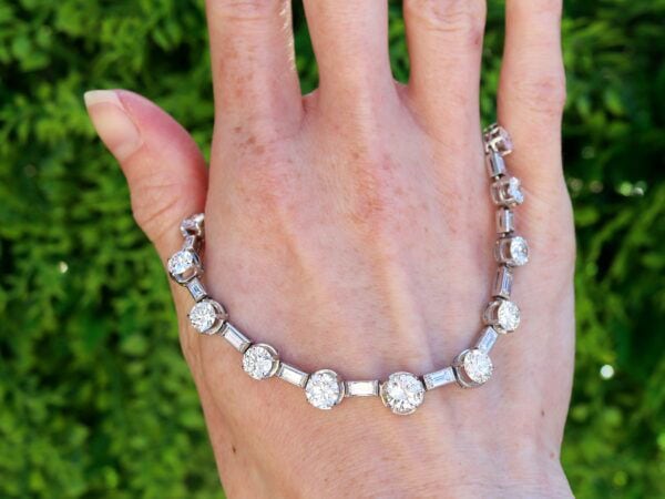 Art Deco Baguette and Round Cut Diamond Necklace outside