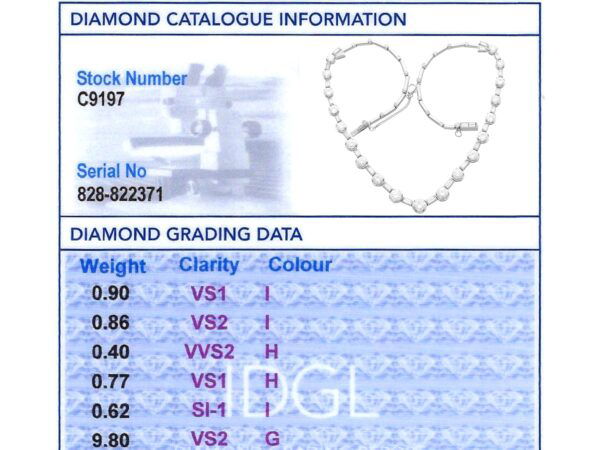 Art Deco Baguette and Round Cut Diamond Necklace grading card