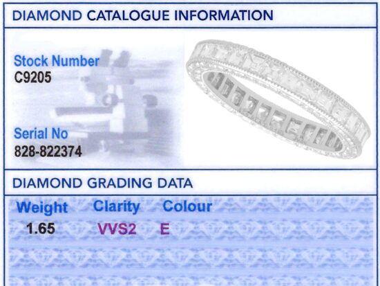 Platinum Full Diamond Eternity Ring grading card