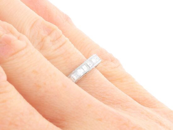 Platinum Full Diamond Eternity Ring on hand