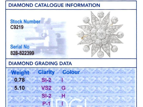 Edwardian diamond star brooch grading card