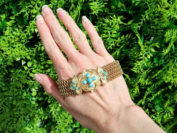 Antique Turquoise Cabochon Bracelet Outside